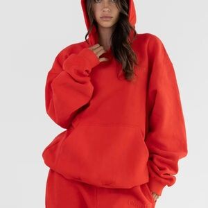 Oversized Red Hoodie with Relaxed Fit and Baggy Sleeves